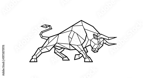 Geometric Low Poly Bull Charging Illustration, Modern Minimalist Taurus Zodiac Symbol and Stock Market Bullish Trend Concept