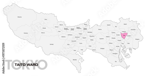 [日本地図] 東京都台東区の市区町村名入り位置地図 (英語)