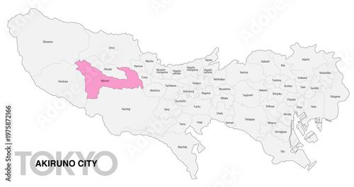 [日本地図] 東京都あきる野市の市区町村名入り位置地図 (英語)