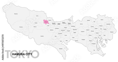[日本地図] 東京都羽村市の市区町村名入り位置地図 (英語)