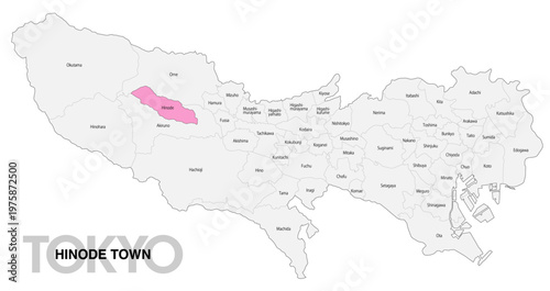 [日本地図] 東京都日の出町の市区町村名入り位置地図 (英語)