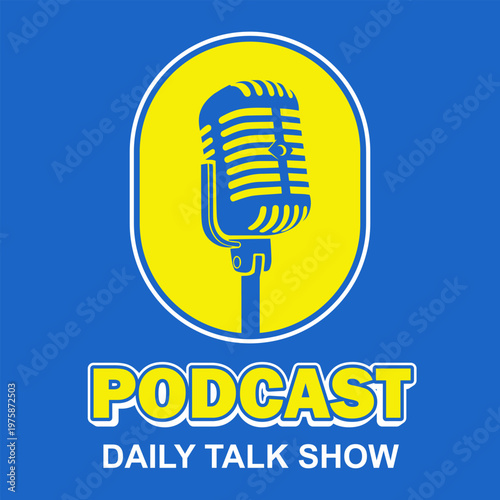 podcast blue yellow logo text effect label badge editable text template design streaming talk show