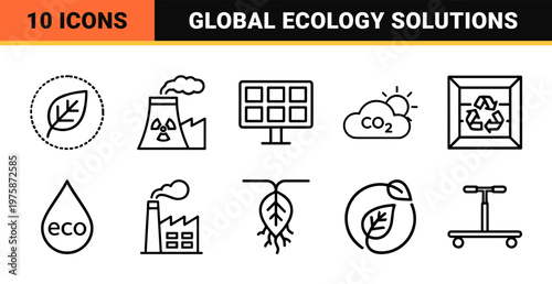 Minimalist ecology and green energy line icon set for sustainability projects