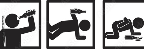 Pictograms illustrating stages of alcohol consumption and intoxication Keywords: pictograms, icons, alcohol, consumption, intoxication