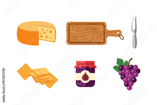 Cheese Board Ingredients Flat Design