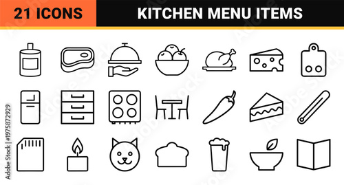 Minimalist food and beverage line icons for menu and restaurant branding
