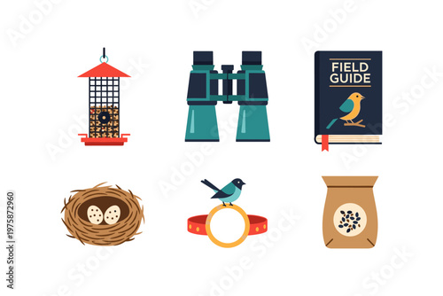 Birdwatching Essentials Flat Icons