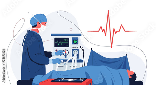 Surgeon Performing Operation with Medical Equipment in Operating Room