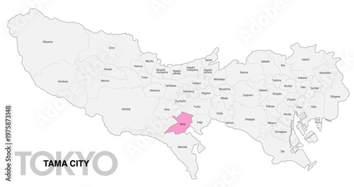 [日本地図] 東京都多摩市の市区町村名入り位置地図 (英語)