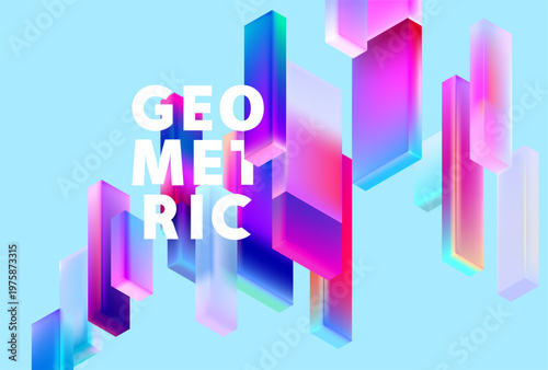 Abstract background of  glass geometric shape in liquid glass style. Vector technology wallpaper.