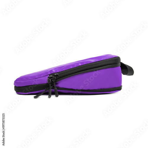 Purple Travel Packing Cube with Black Handle and Zipper Organizer Bag Isolated on White Background