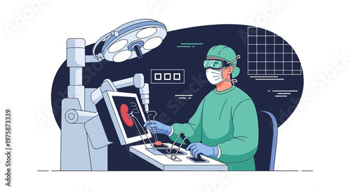 Surgeon Performing Robotic Surgery with Advanced Medical Technology in Operating Room