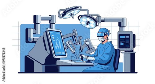 Surgeon Performing Robotic Surgery in Modern Operating Room
