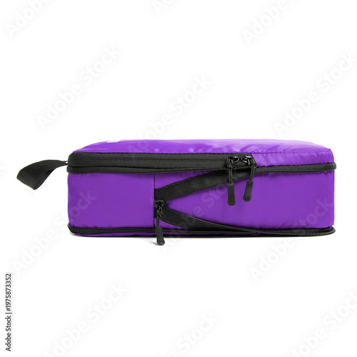 Purple Travel Packing Cube with Black Handle and Zipper Organizer Bag Isolated on White Background