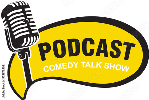 podcast logo text live talk show label badge font style template design background