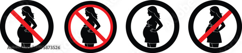 Pregnant Woman Prohibition Signs Silhouette Vector IllustrationTitle: Pregnant woman prohibition signs silhouette vector illustration with