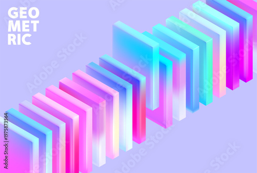 Conceptual abstract geometric background.  3d glass geometric shapes. Vector technology wallpaper.