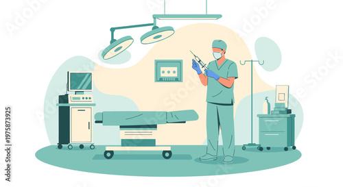 Surgeon Preparing Syringe in Modern Operating Room with Medical Equipment