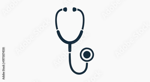 Minimalist medical stethoscope vector icon, dark blue healthcare equipment symbol, professional doctor diagnostic tool for clinic and hospital branding