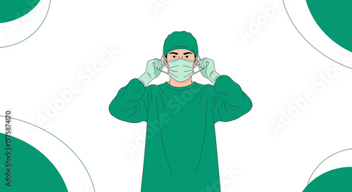 Surgeon Wearing Surgical Mask and Gloves, Preparing for Operation