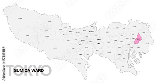[日本地図] 東京都墨田区の市区町村名入り位置地図