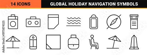 Travel and holiday thin line icon set