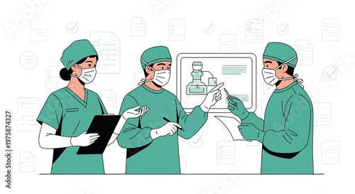 Surgeons Discussing Medical Procedure on Monitor in Operating Room