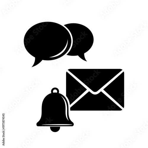 Communication Icons: Speech Bubbles, Envelope, and Notification Bell