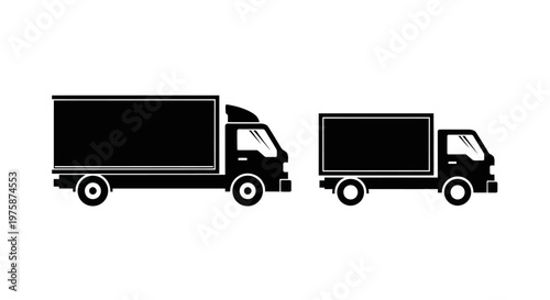 Comparison of Two Delivery Trucks: Large and Small, Black and White Icons