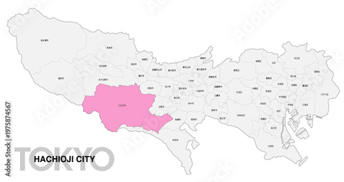 [日本地図] 東京都八王子市の市区町村名入り位置地図 
