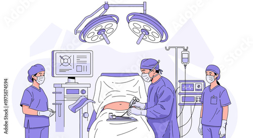 Surgeons Performing Laparoscopic Surgery in Modern Operating Room
