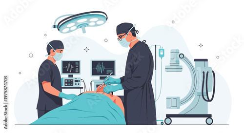 Surgeons Performing Operation in Modern Operating Room with Medical Equipment