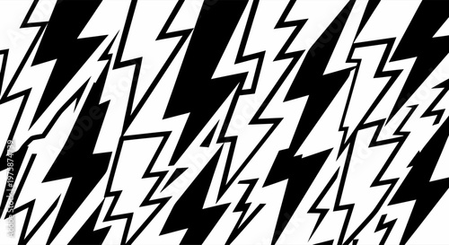Lightning Bolt Pattern Background. Minimalist Black and White Thunderbolt Vector Illustration for Streetwear Design, Energy Drink Branding, and Action Graphics