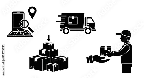 Delivery Service Icons: Tracking, Shipping, and Courier Handover
