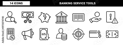 Professional accounting and finance line icons for banking and business analysis