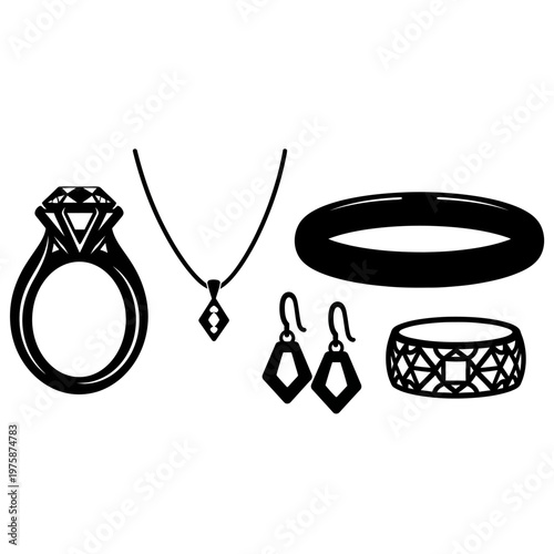 Diamond Jewelry Set: Ring, Necklace, Earrings, and Bracelet - Elegant Design