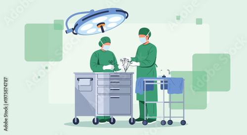 Surgeons Performing Operation in Modern Operating Room with Surgical Lamp