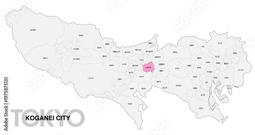[日本地図] 東京都小金井市の市区町村名入り位置地図