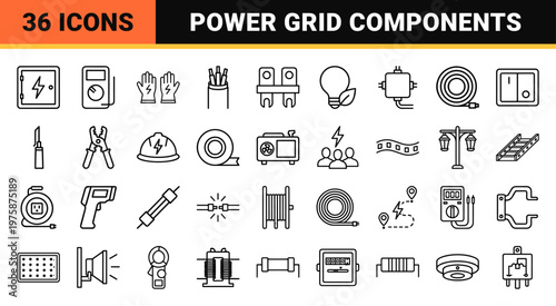Minimalist electrical and power line outline icon set
