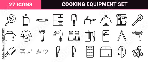 Minimalist kitchen and cooking tool outline icons