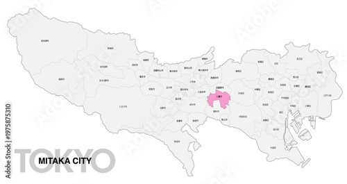 [日本地図] 東京都三鷹市の市区町村名入り位置地図 