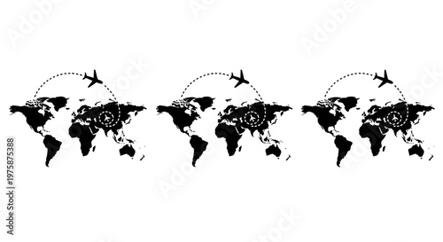 Global Travel Routes: Airplanes Flying Around World Maps