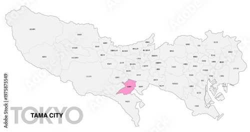 [日本地図] 東京都多摩市の市区町村名入り位置地図 