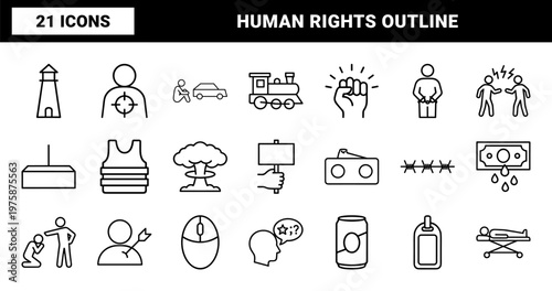 Minimalist social issues and human rights line icon set