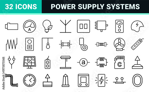 Electrical power and industrial engineering line icons