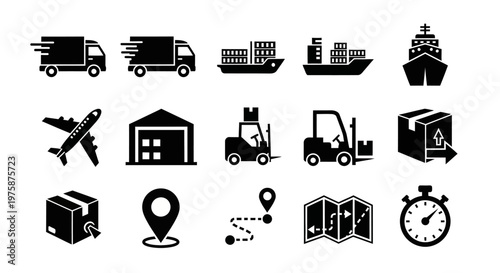 Logistics and Delivery Icons: Shipping, Transport, and Storage Symbols