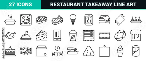 Minimalist fast food line icon set for restaurant menus