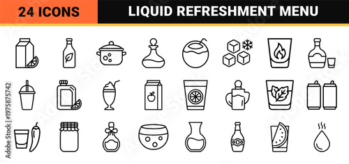 Minimalist outline beverage icons for bar and cafe menus