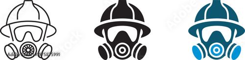 Gas mask and hardhat icon, safety and protection symbol, worker hazard and risk sign, industrial guard concept, PPE face mask helmet illustration