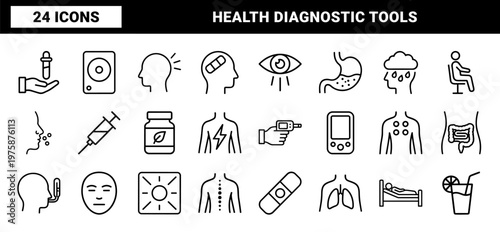 Healthcare and mental health line icon set for medical diagnostics